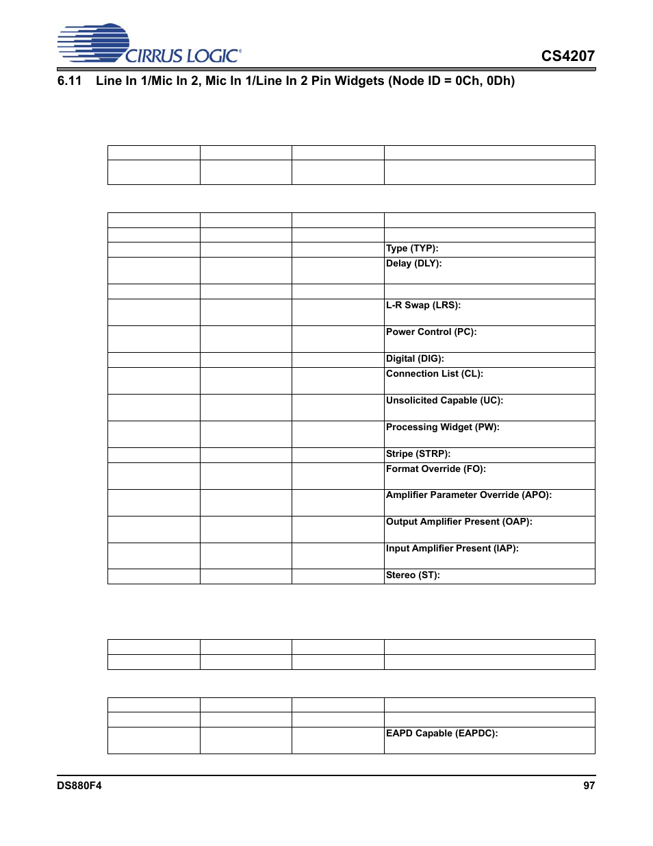 1 audio widget capabilities, 2 line in 1/mic in 2 pin capabilities, Cs4207 | Cirrus Logic CS4207 User Manual | Page 97 / 148