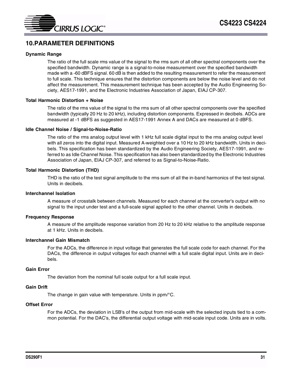 Parameter definitions | Cirrus Logic CS4224 User Manual | Page 31 / 34