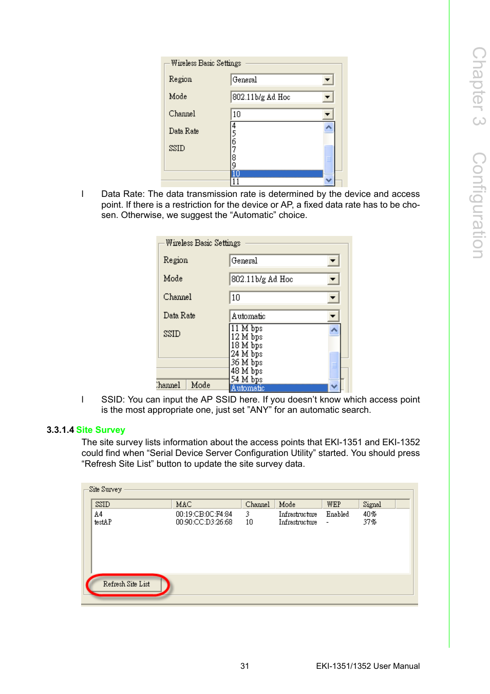 4 site survey, Chapter 3 c onfiguration | Advantech EKI-1351 User Manual | Page 37 / 76