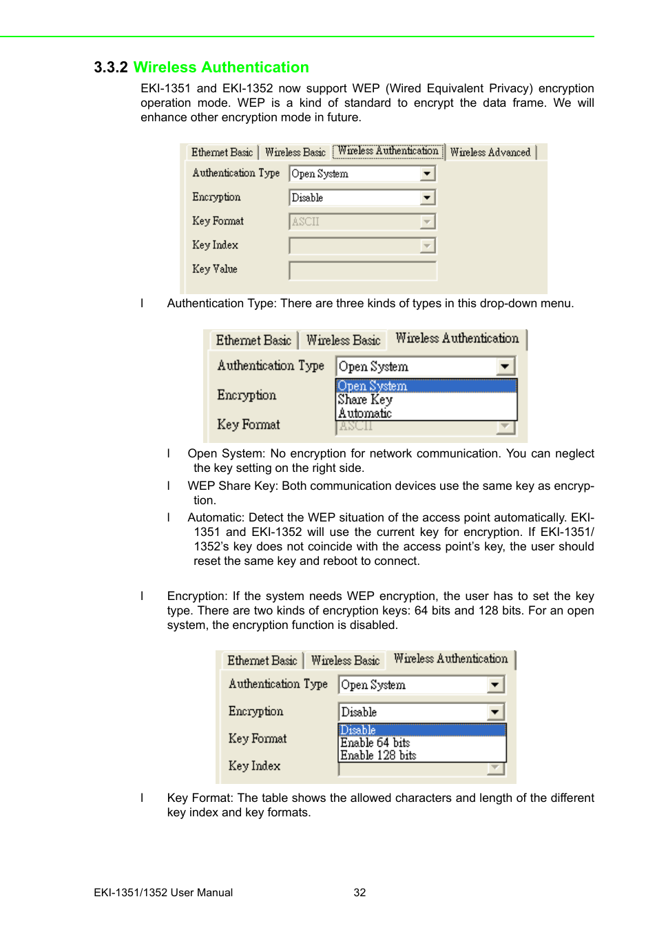 2 wireless authentication, Wireless authentication | Advantech EKI-1351 User Manual | Page 38 / 76
