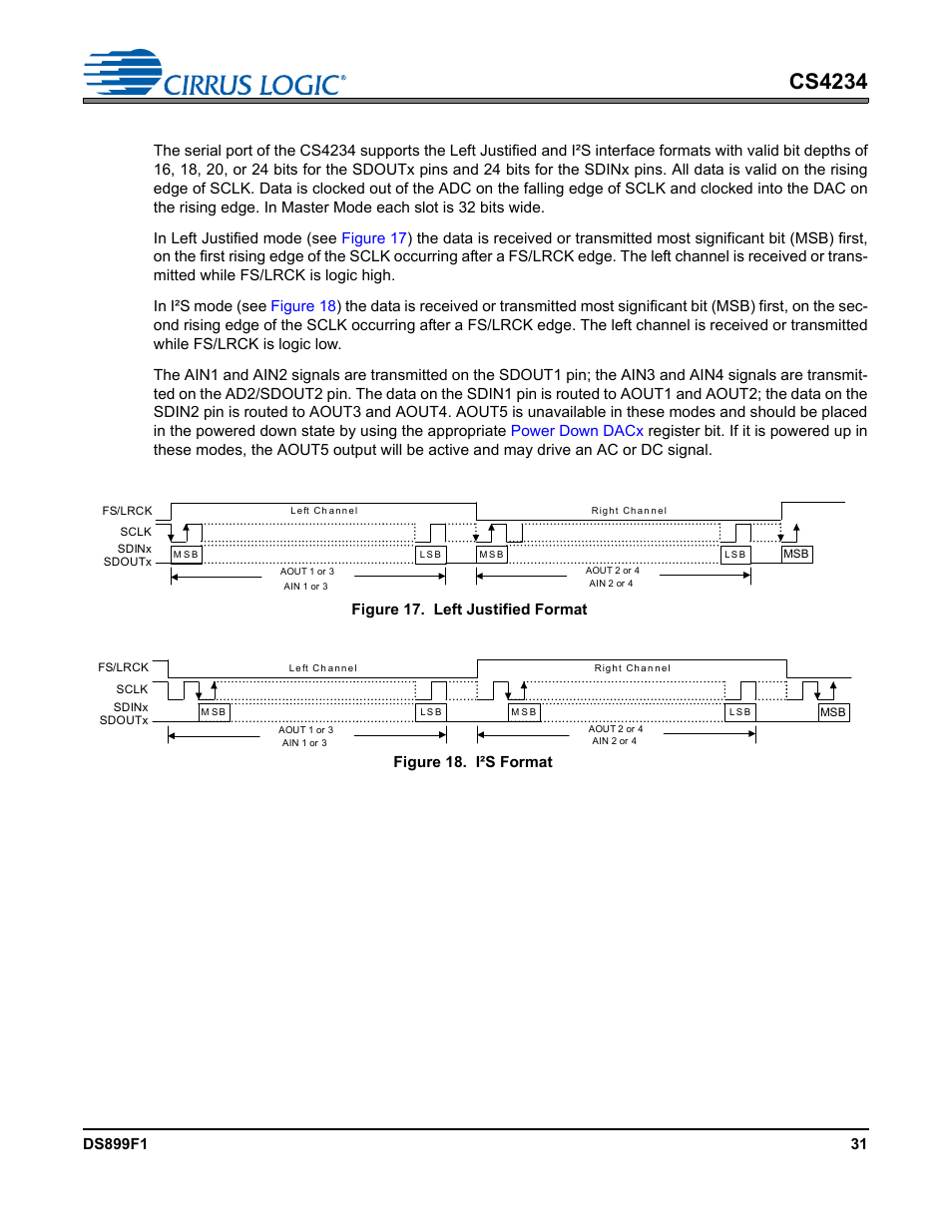 2 left justified and i·s modes, Cs4234, 2 left justified and i²s modes | Cirrus Logic CS4234 User Manual | Page 31 / 79