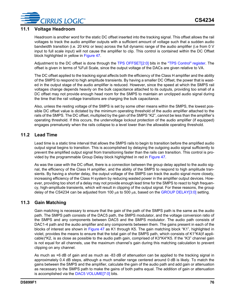 1 voltage headroom, 2 lead time, 3 gain matching | Cs4234 | Cirrus Logic CS4234 User Manual | Page 76 / 79