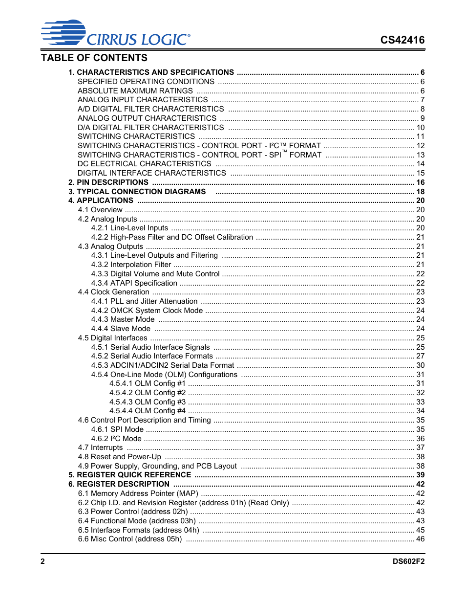 Cirrus Logic CS42416 User Manual | Page 2 / 72