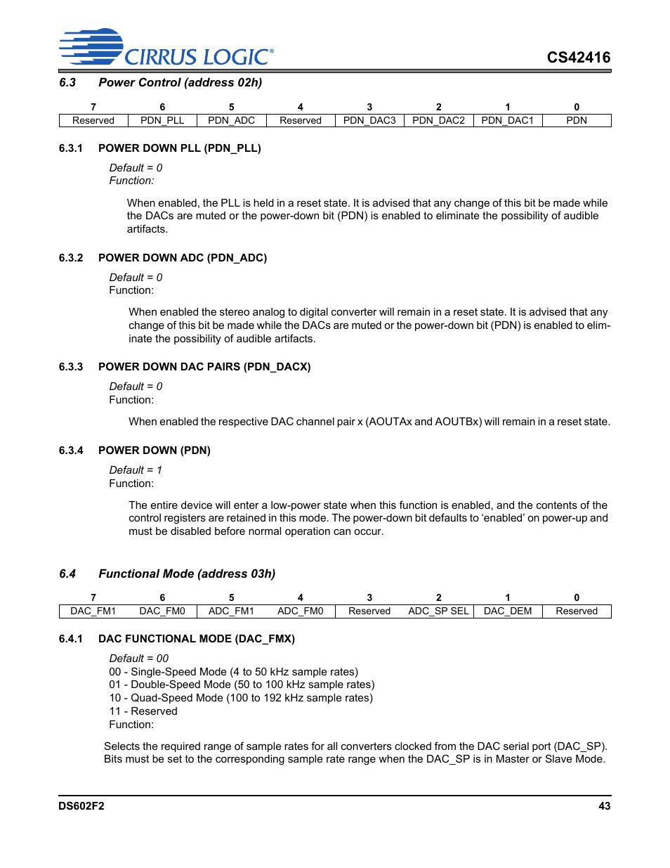 Single | Cirrus Logic CS42416 User Manual | Page 43 / 72