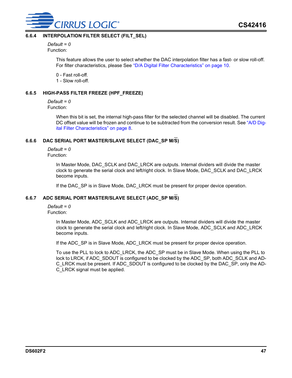 Cirrus Logic CS42416 User Manual | Page 47 / 72