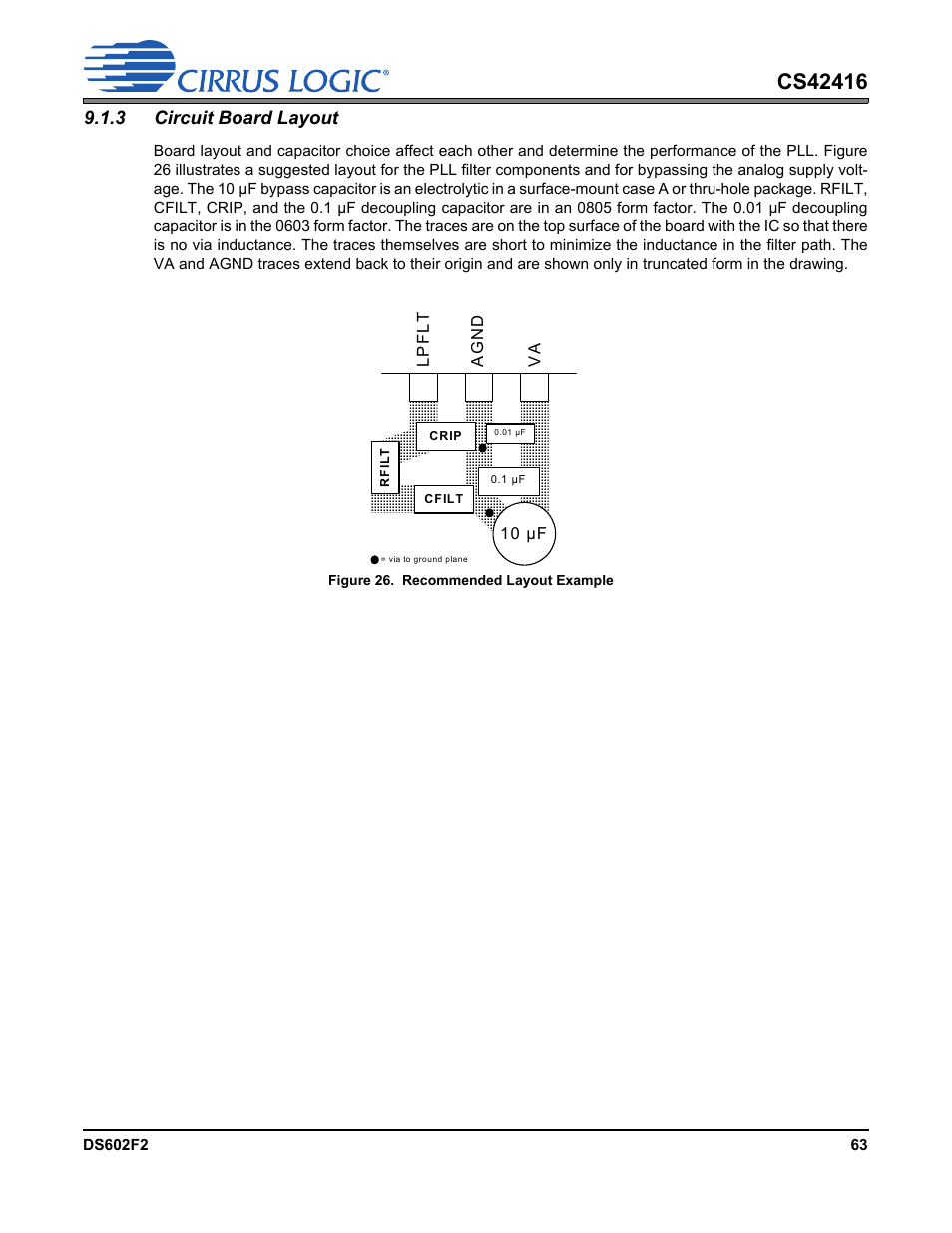 3 circuit board layout, Figure 26. recommended layout example | Cirrus Logic CS42416 User Manual | Page 63 / 72