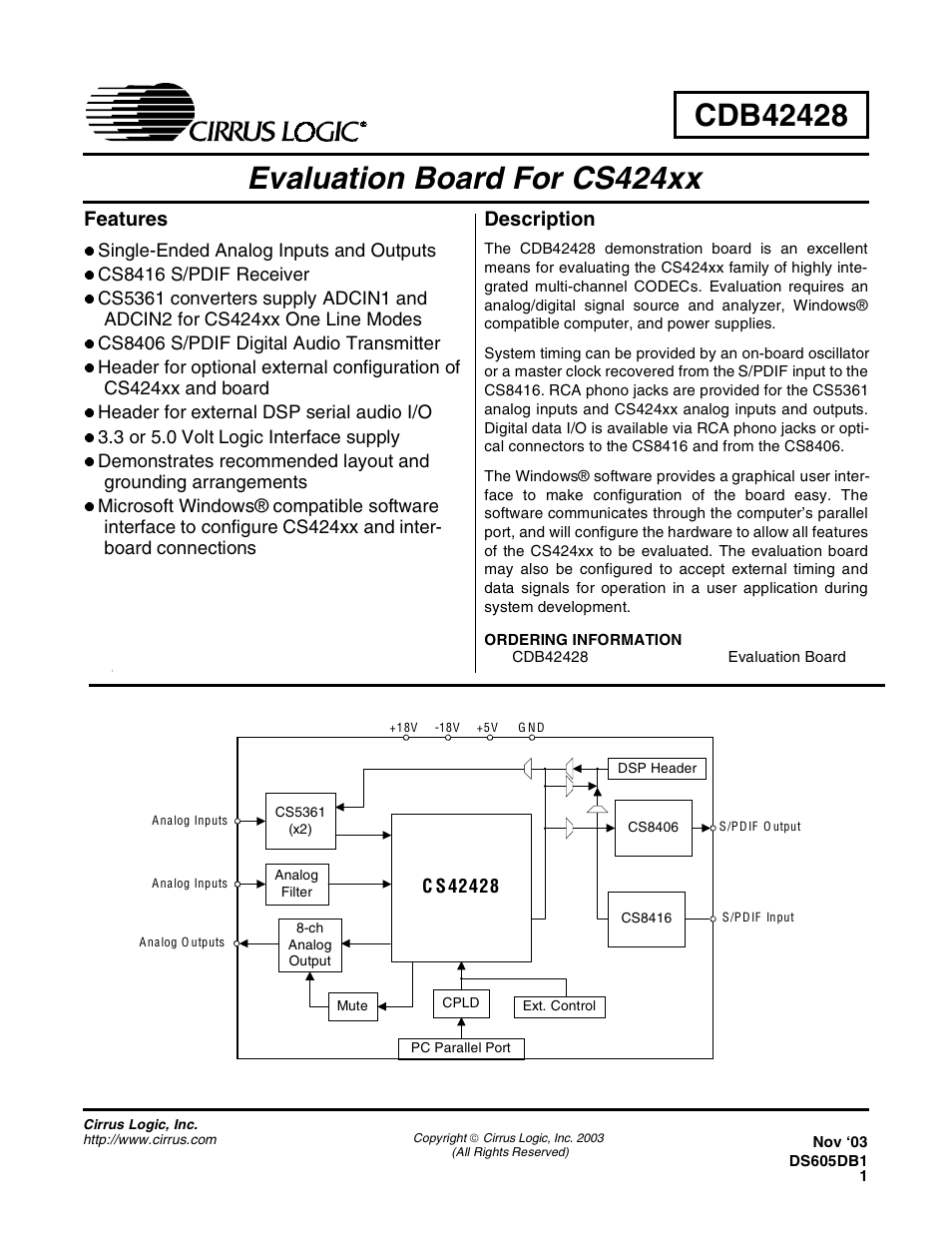 Cirrus Logic CDB42428 User Manual | 32 pages