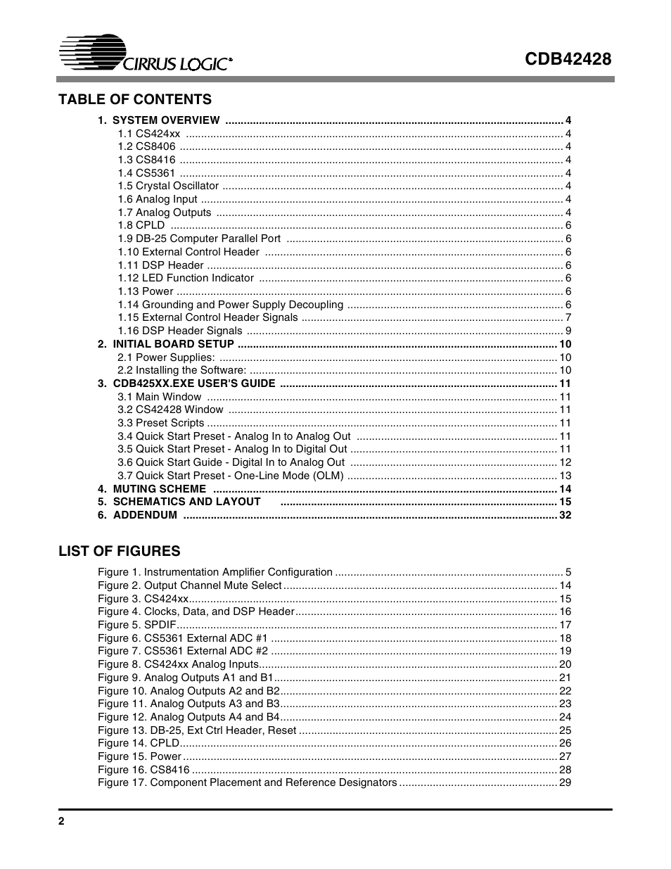 Cirrus Logic CDB42428 User Manual | Page 2 / 32