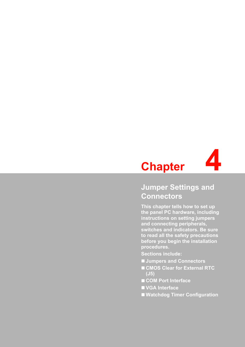 4 jumper settings and connectors, Chapter | Advantech PPC-L128T User Manual | Page 25 / 46