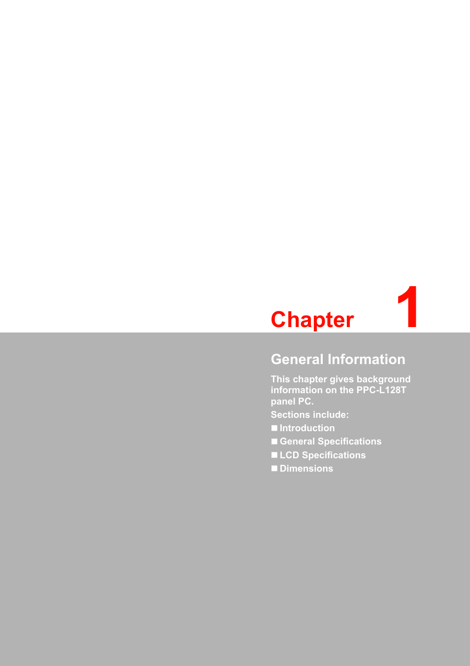 1 general information, Chapter | Advantech PPC-L128T User Manual | Page 9 / 46