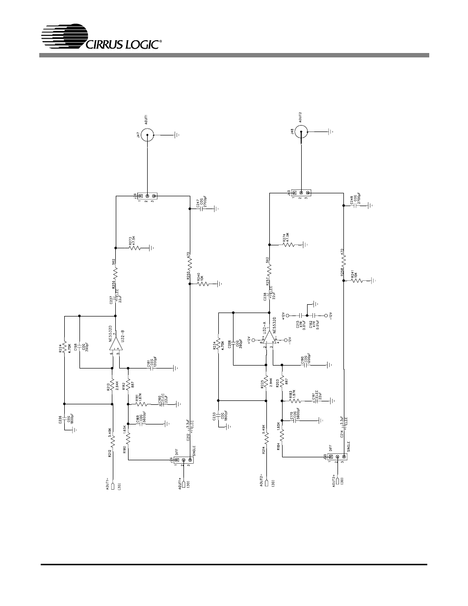 Figure 21. analog output 1-2, Figu, Re 21 on pag | E 43 to | Cirrus Logic CDB42438 User Manual | Page 43 / 51