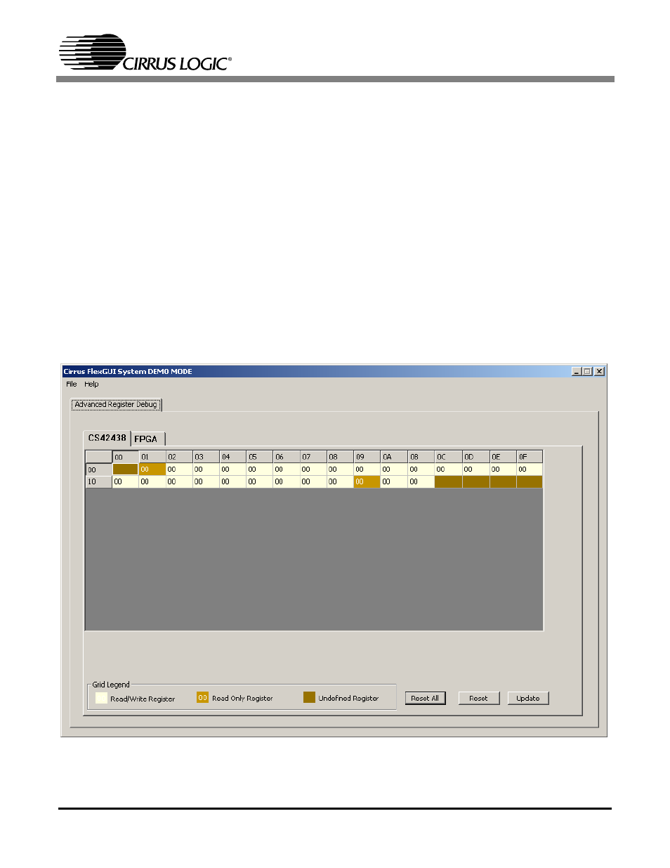 Software mode, 1 advanced register debug tab, Figure 1. advanced register tab - cs42438 | Cirrus Logic CDB42438 User Manual | Page 7 / 51