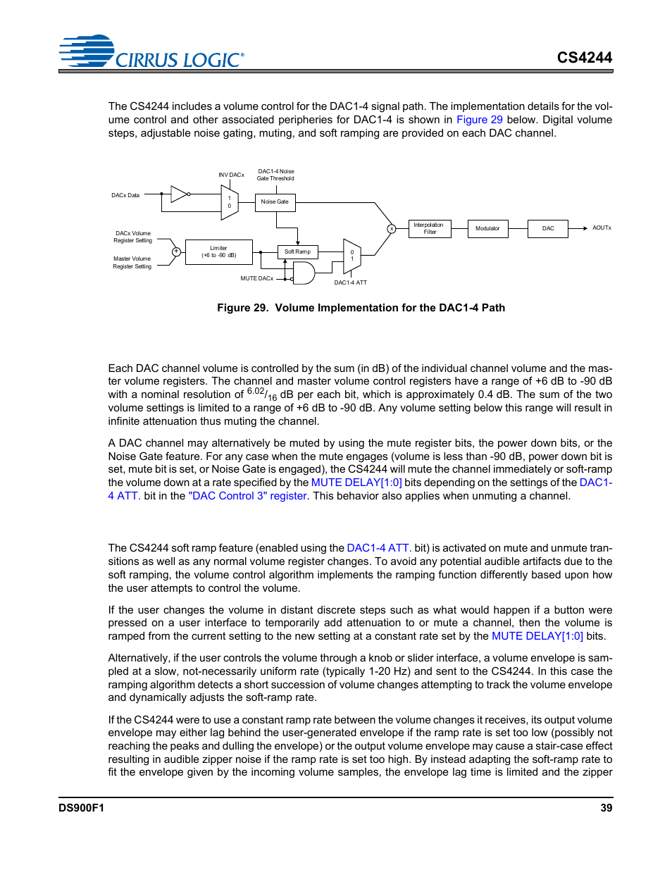 5 volume control, Section 4.6.5.2, Cs4244 | 1 mute behavior, 2 soft ramp | Cirrus Logic CS4244 User Manual | Page 39 / 63