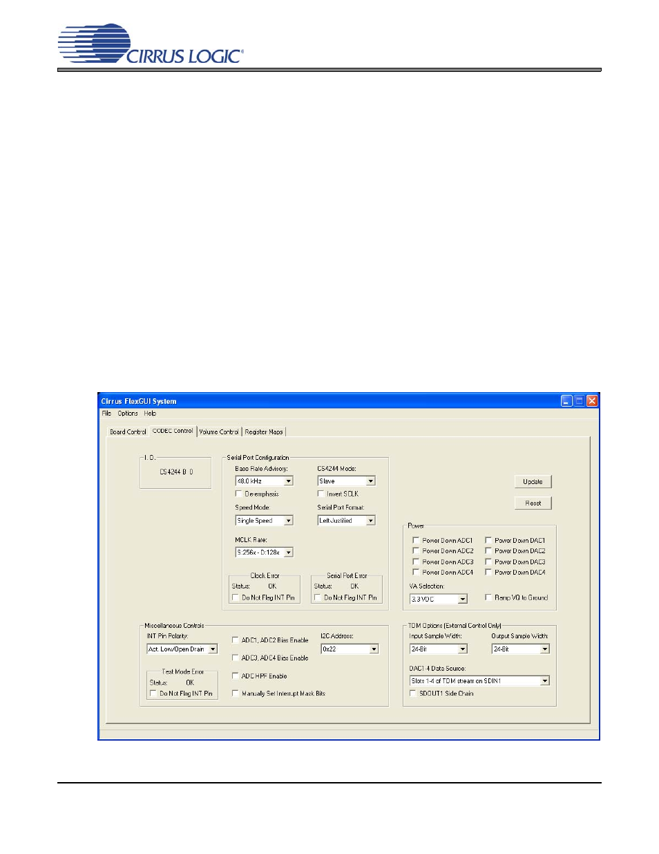 2 codec control tab, Figure 2.codec control tab, Cdb4244 | Cirrus Logic CDB4244 User Manual | Page 9 / 36