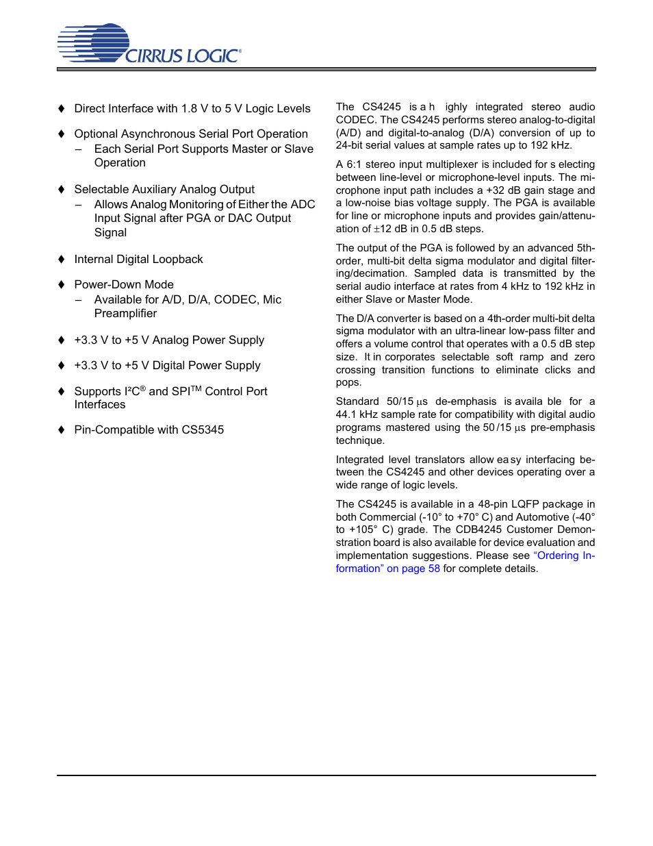 Cs4245, System features, General description | Cirrus Logic CS4245 User Manual | Page 2 / 59