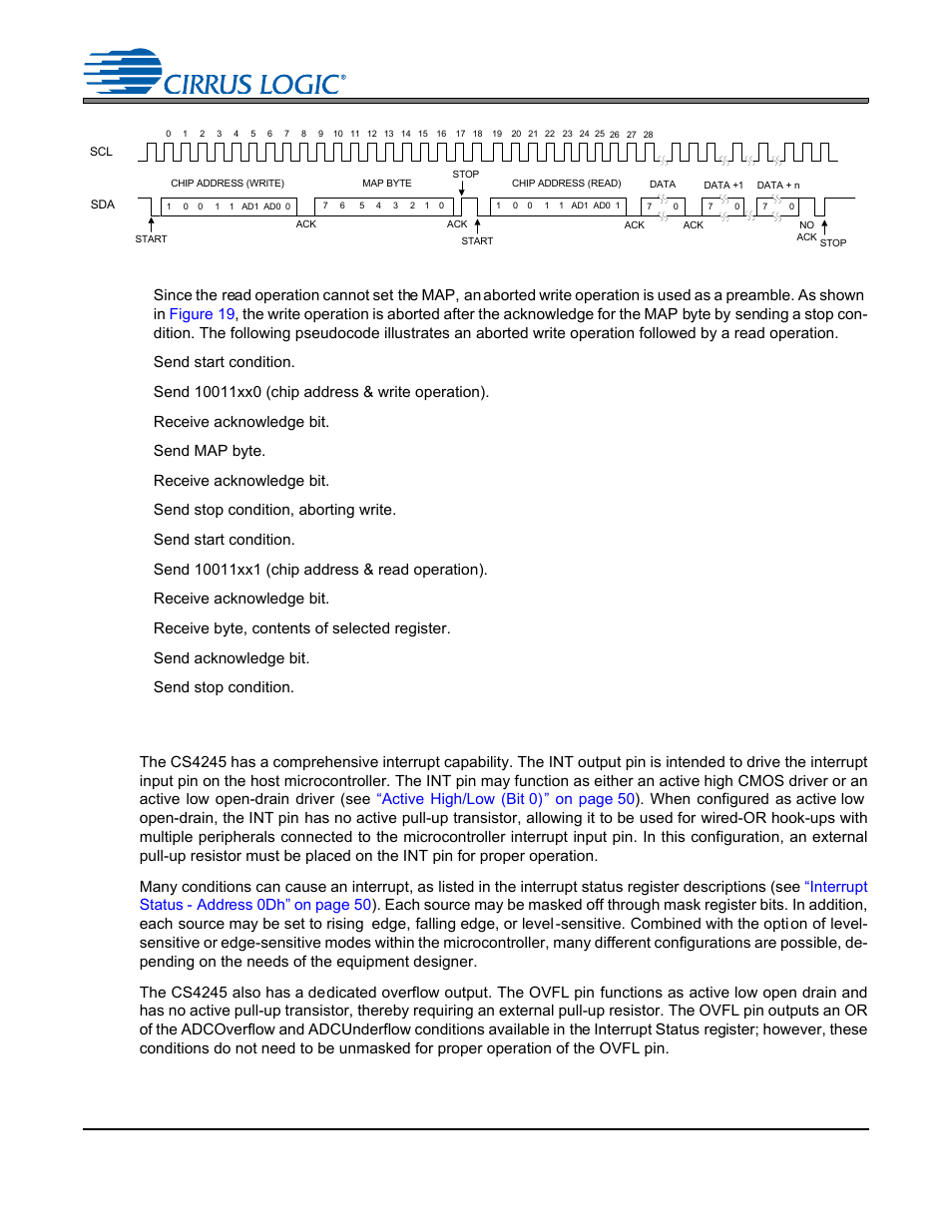 Figure 19. control port timing, i·c read, 13 interrupts and overflow, Figure 19.control port timing, i²c read | Figure 19, Cs4245 | Cirrus Logic CS4245 User Manual | Page 39 / 59