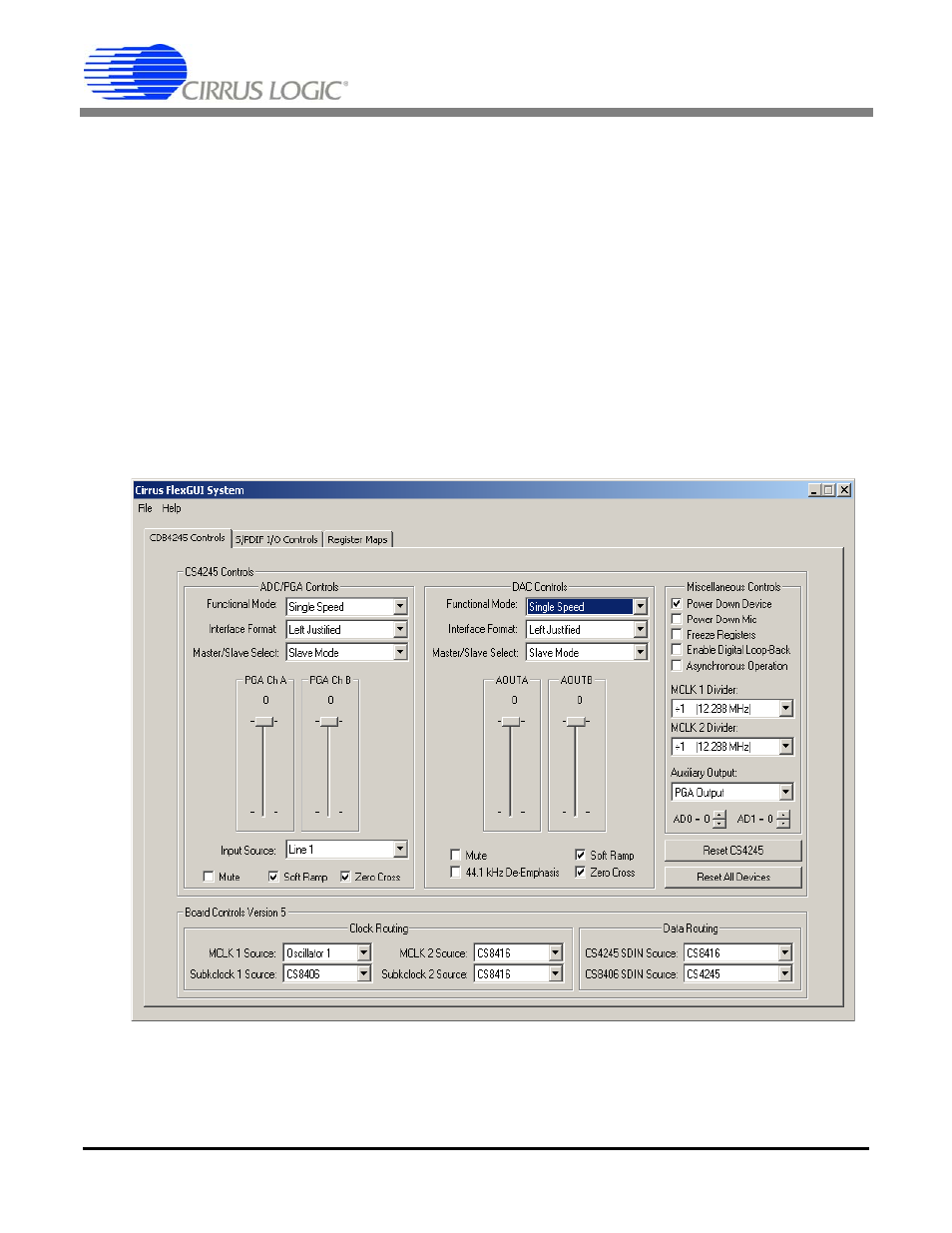 Pc software control, 1 cdb4245 controls tab, Figure 1. cdb4245 controls tab | Cdb4245 | Cirrus Logic CDB4245 User Manual | Page 7 / 29