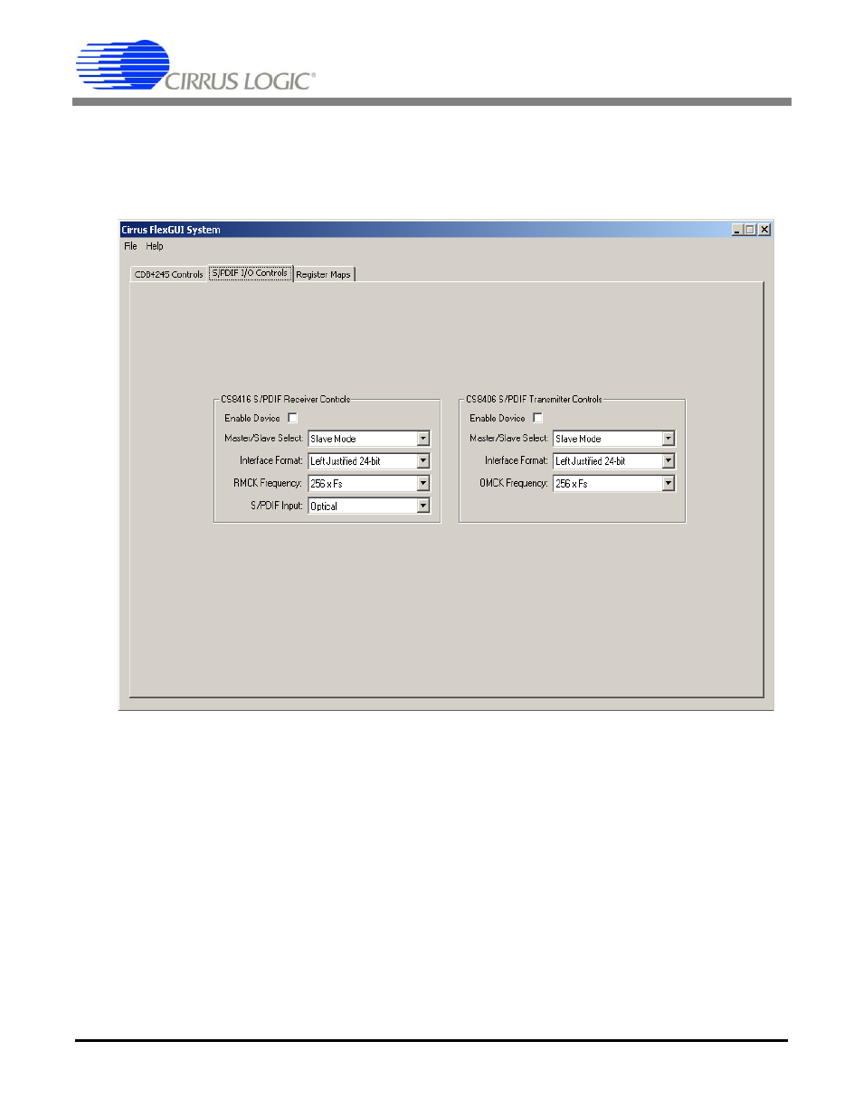 2 s/pdif i/o controls tab, Figure 2. s/pdif i/o controls tab, Cdb4245 | Cirrus Logic CDB4245 User Manual | Page 8 / 29