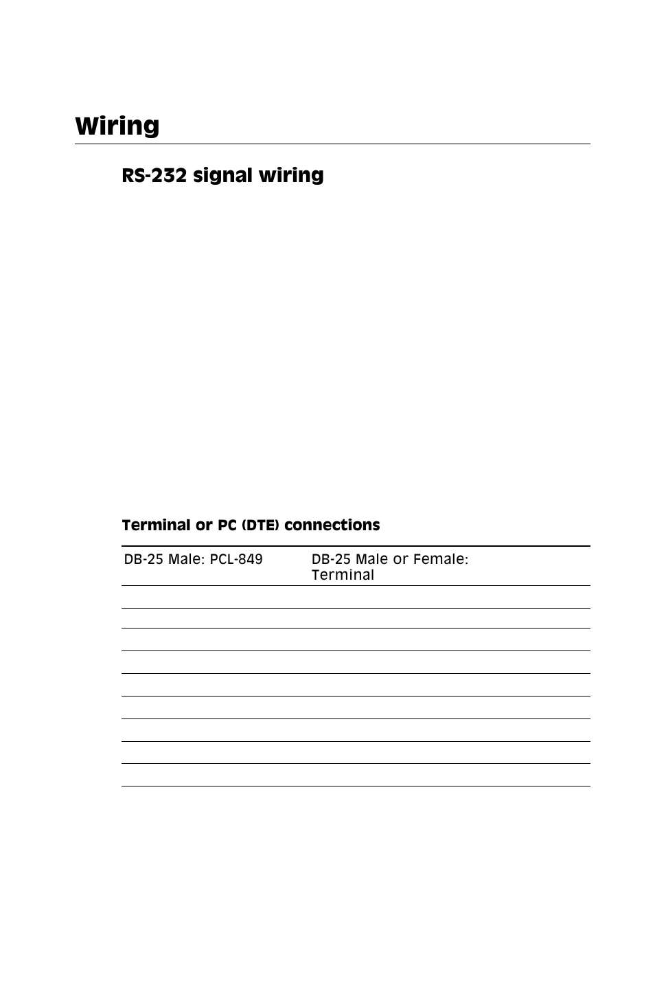 Connector pin assignments, Wiring, Rs-232 signal wiring | Advantech 4-Port RS-232 Interface card PCL-849 User Manual | Page 26 / 33