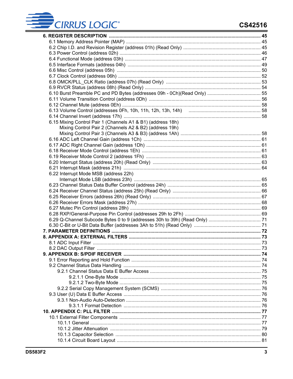Cirrus Logic CS42516 User Manual | Page 3 / 92