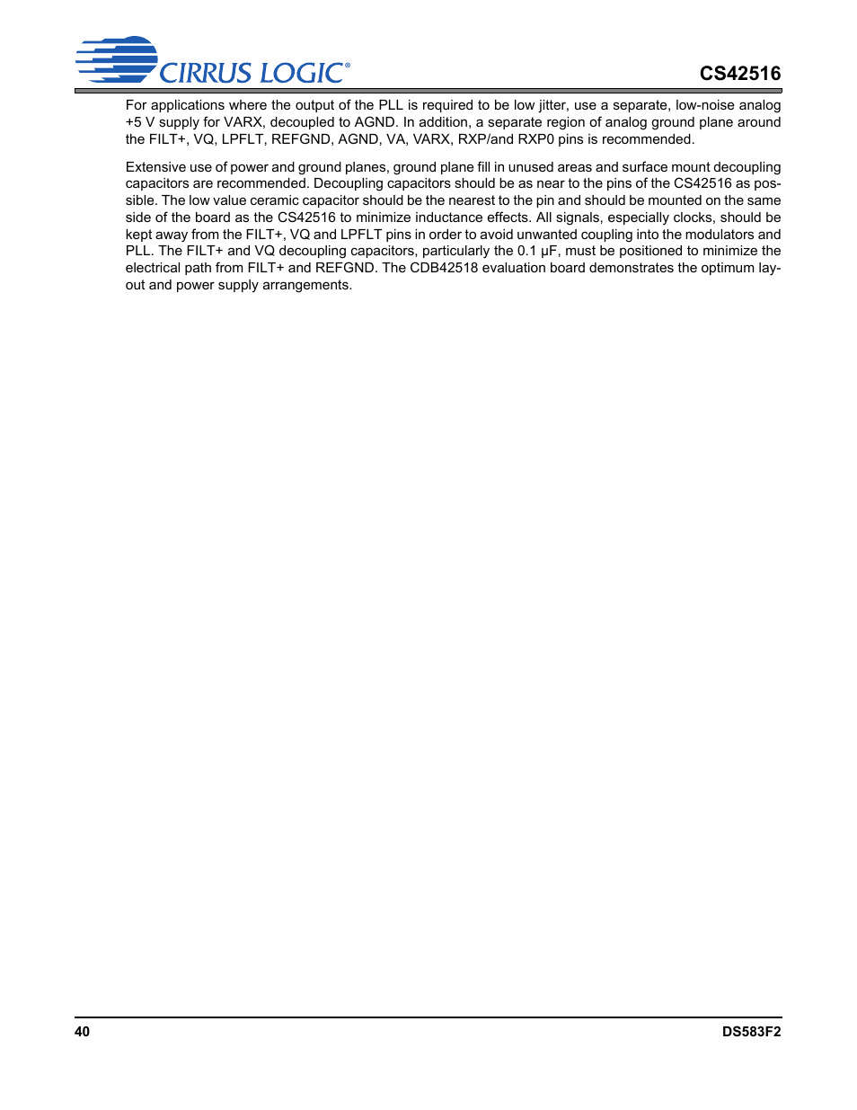 Cirrus Logic CS42516 User Manual | Page 40 / 92