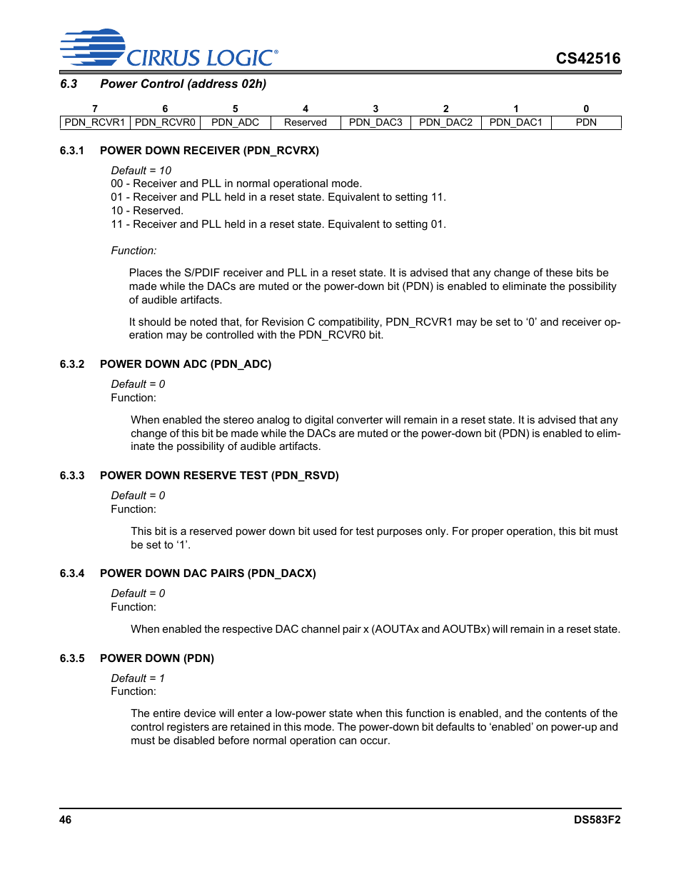 3 power control (address 02h) | Cirrus Logic CS42516 User Manual | Page 46 / 92