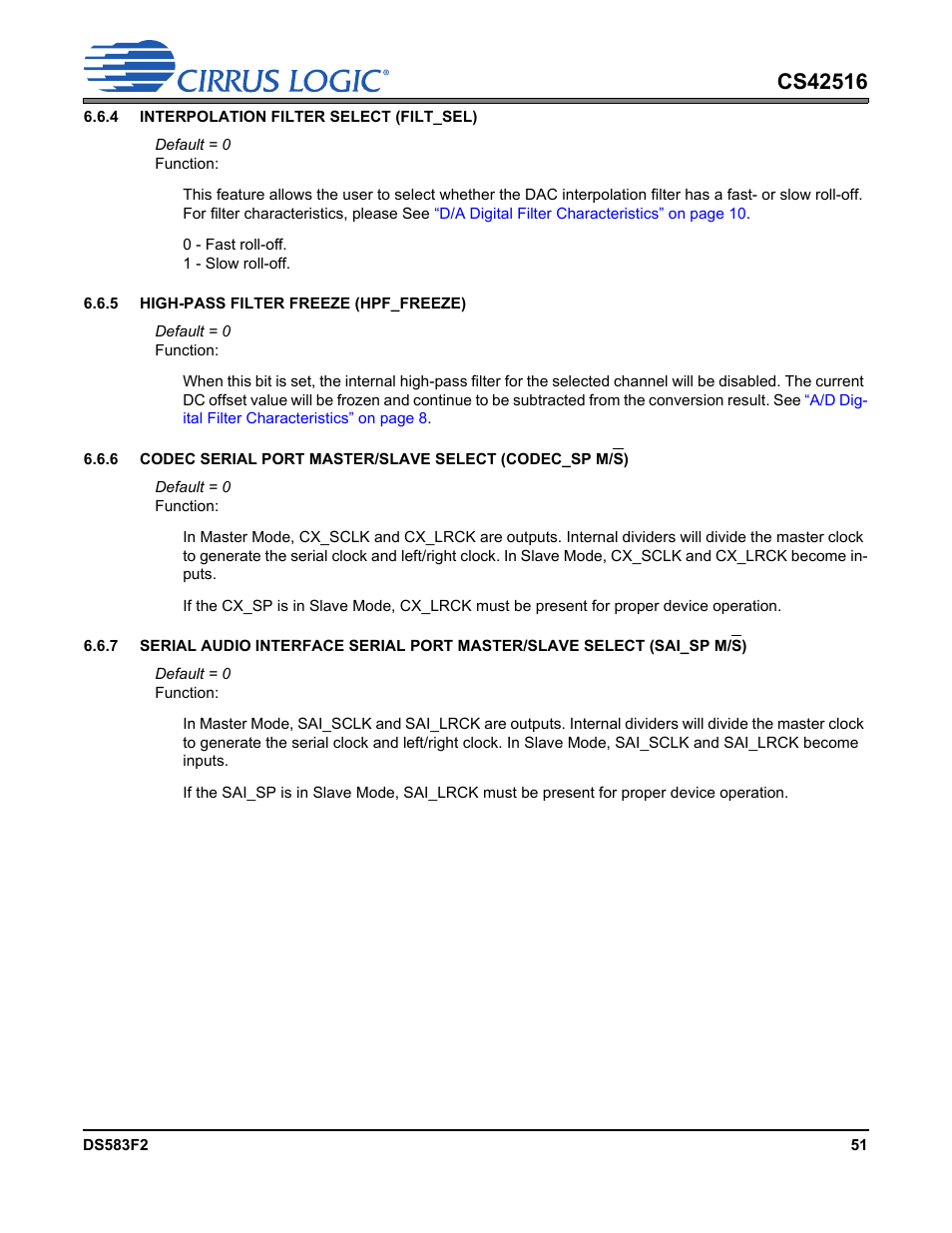 Cirrus Logic CS42516 User Manual | Page 51 / 92