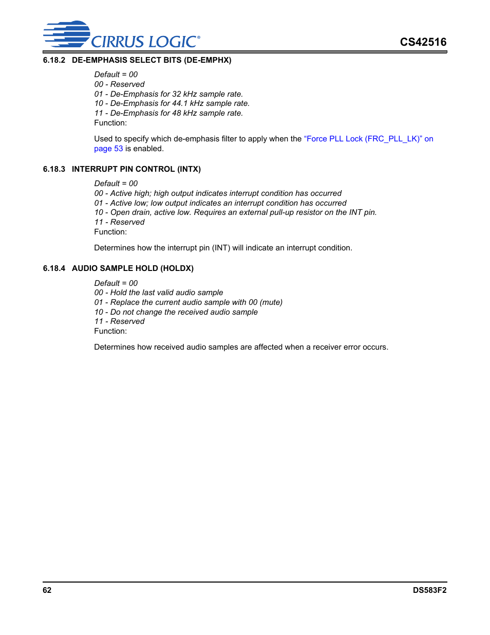 Cirrus Logic CS42516 User Manual | Page 62 / 92