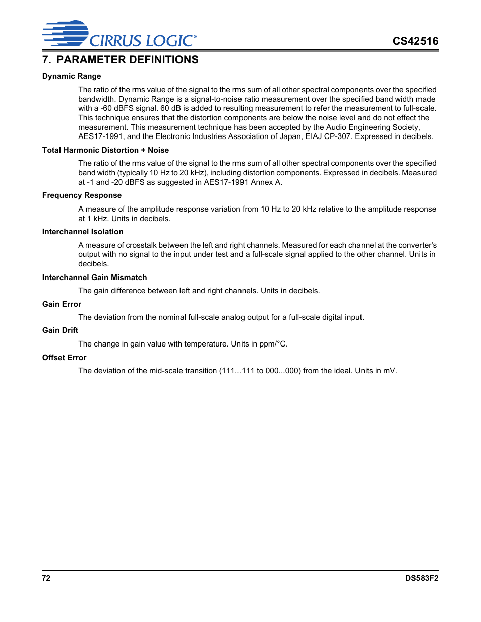 Parameter definitions | Cirrus Logic CS42516 User Manual | Page 72 / 92