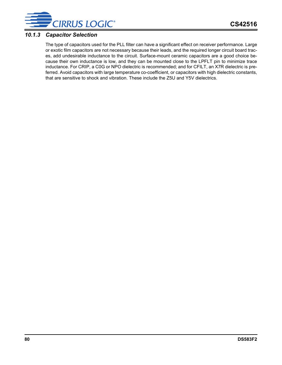 3 capacitor selection | Cirrus Logic CS42516 User Manual | Page 80 / 92