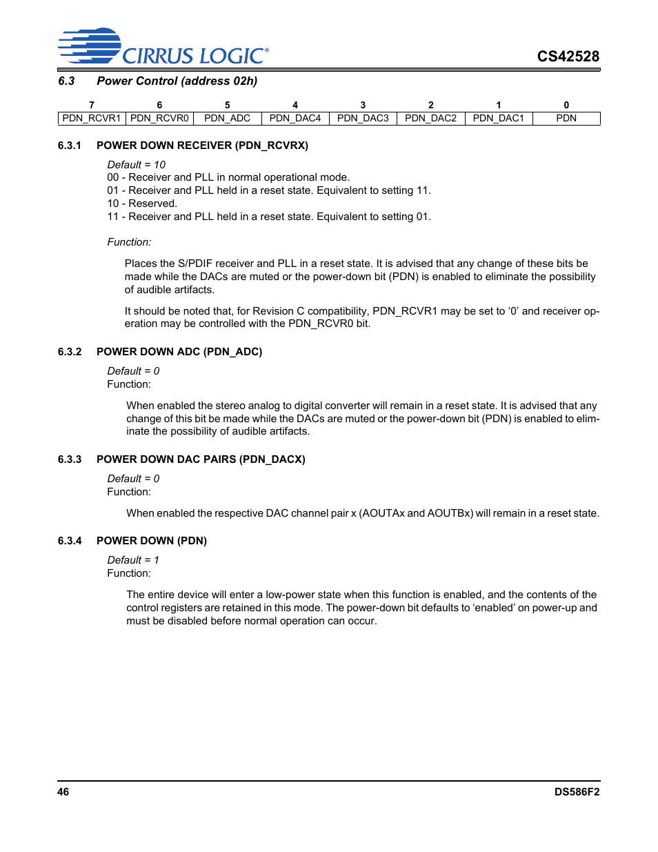 3 power control (address 02h) | Cirrus Logic CS42528 User Manual | Page 46 / 92