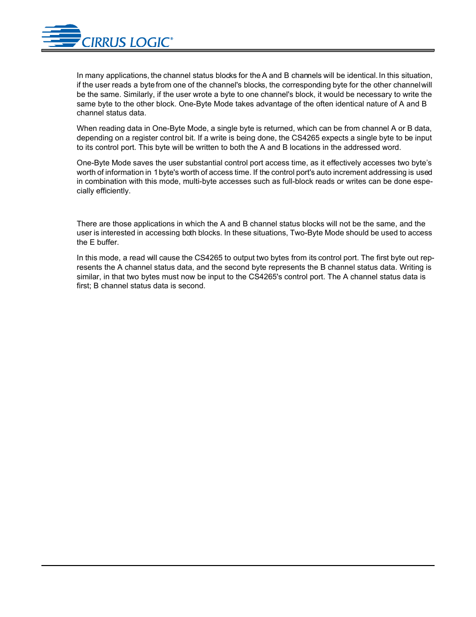 1 one-byte mode, 2 two-byte mode, Cs4265 | Cirrus Logic CS4265 User Manual | Page 55 / 57