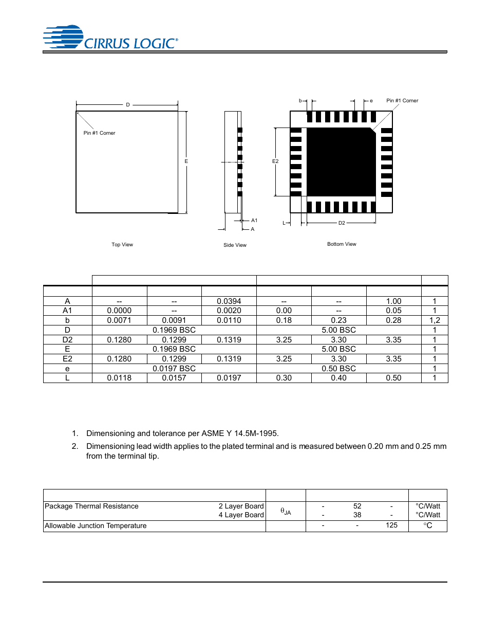 Package dimensions, Thermal characteristics and specifications, 32l qfn (5 x 5 mm body) package drawing | Cirrus Logic CS4265 User Manual | Page 56 / 57