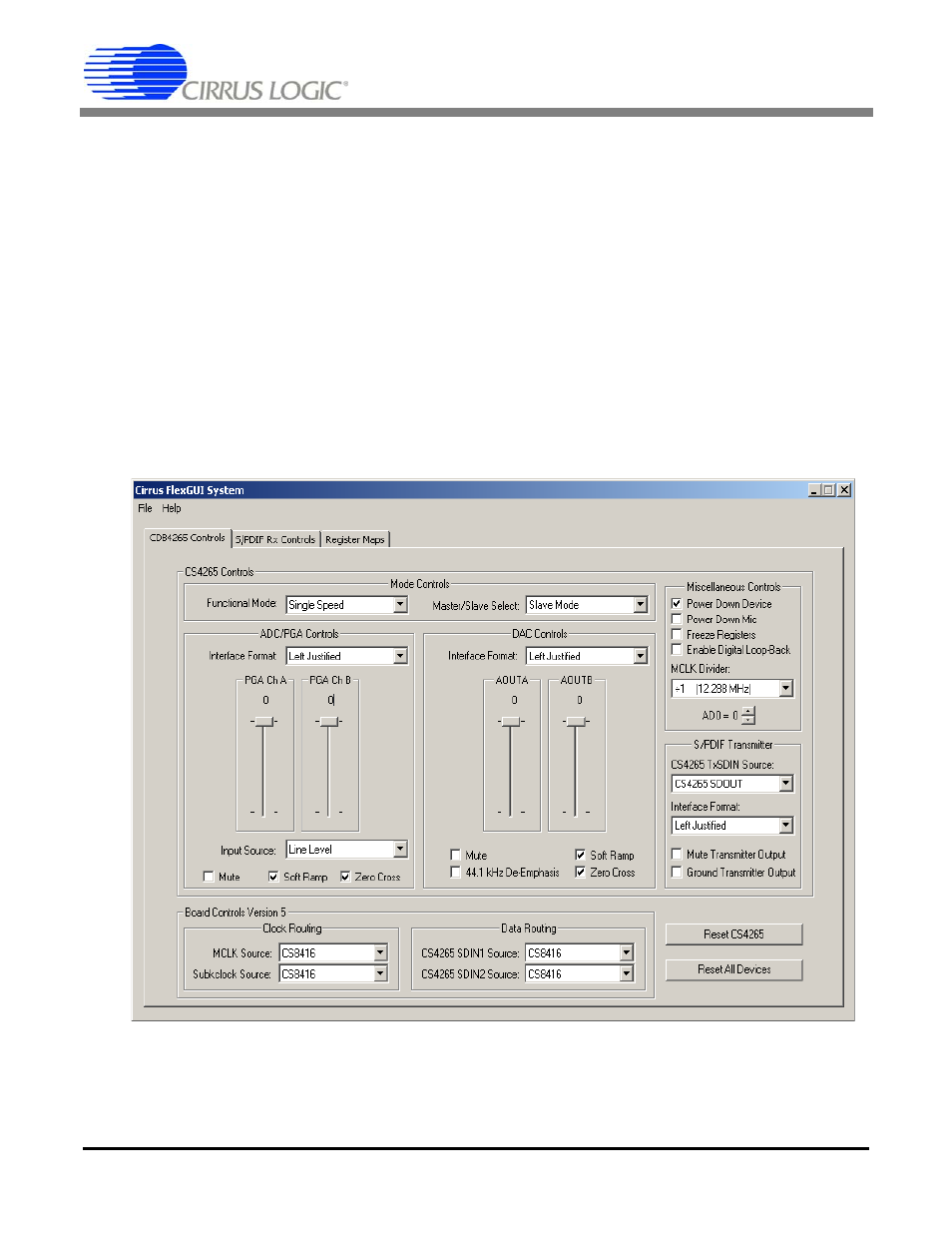 Pc software control, 1 cdb4265 controls tab, Figure 1. cdb4265 controls tab | Cdb4265 | Cirrus Logic CDB4265 User Manual | Page 7 / 30