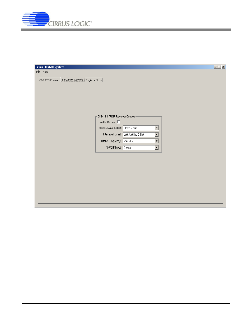2 s/pdif rx controls tab, Figure 2. s/pdif rx controls tab, Cdb4265 | Cirrus Logic CDB4265 User Manual | Page 8 / 30