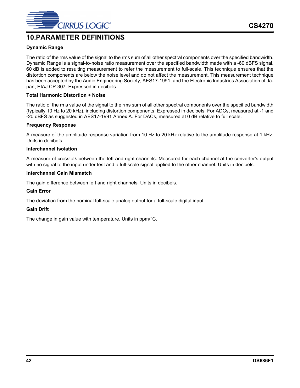 Parameter definitions | Cirrus Logic CS4270 User Manual | Page 42 / 45