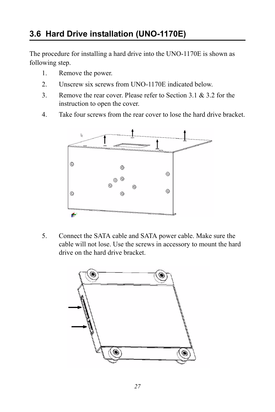 6 hard drive installation (uno-1170e), Hard drive installation (uno-1170e) | Advantech UNO-1170E User Manual | Page 35 / 52