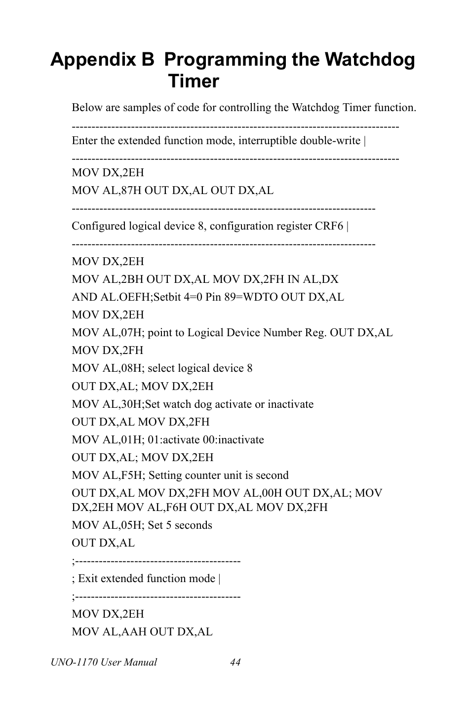 Appendix b programming the watchdog timer | Advantech UNO-1170E User Manual | Page 52 / 52