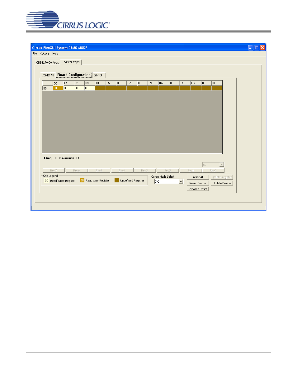 Figure 9. register maps tab - board configuration, Figure 9.register maps tab - board configuration, Cdb4270 | Cirrus Logic CDB4270 User Manual | Page 16 / 50