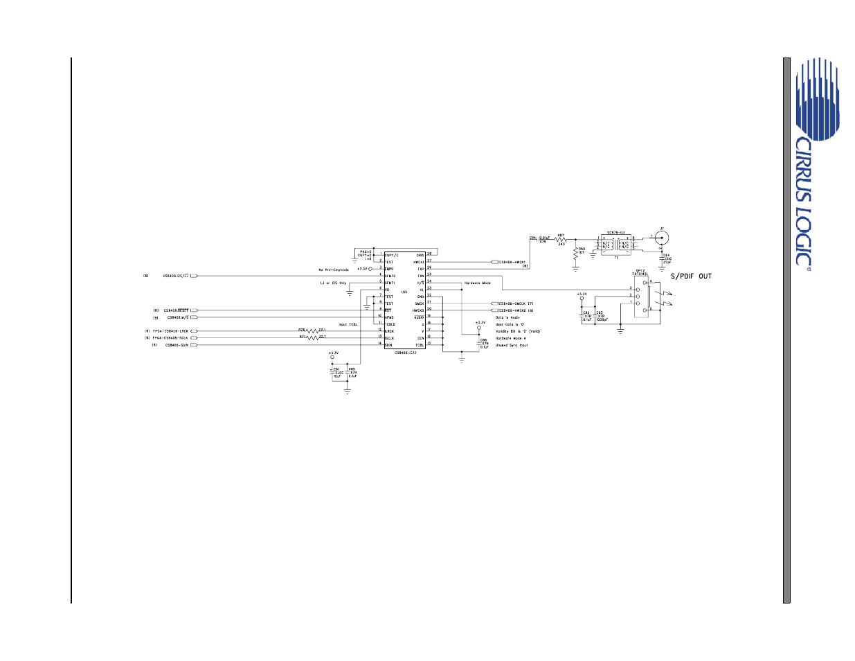 Figure 69. cs8406 s/pdif transmitter, Figure 69.cs8406 s/pdif transmitter, Cdb4270 | Cirrus Logic CDB4270 User Manual | Page 40 / 50