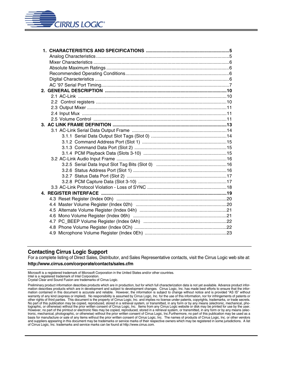Cirrus Logic CS4297A User Manual | Page 2 / 52