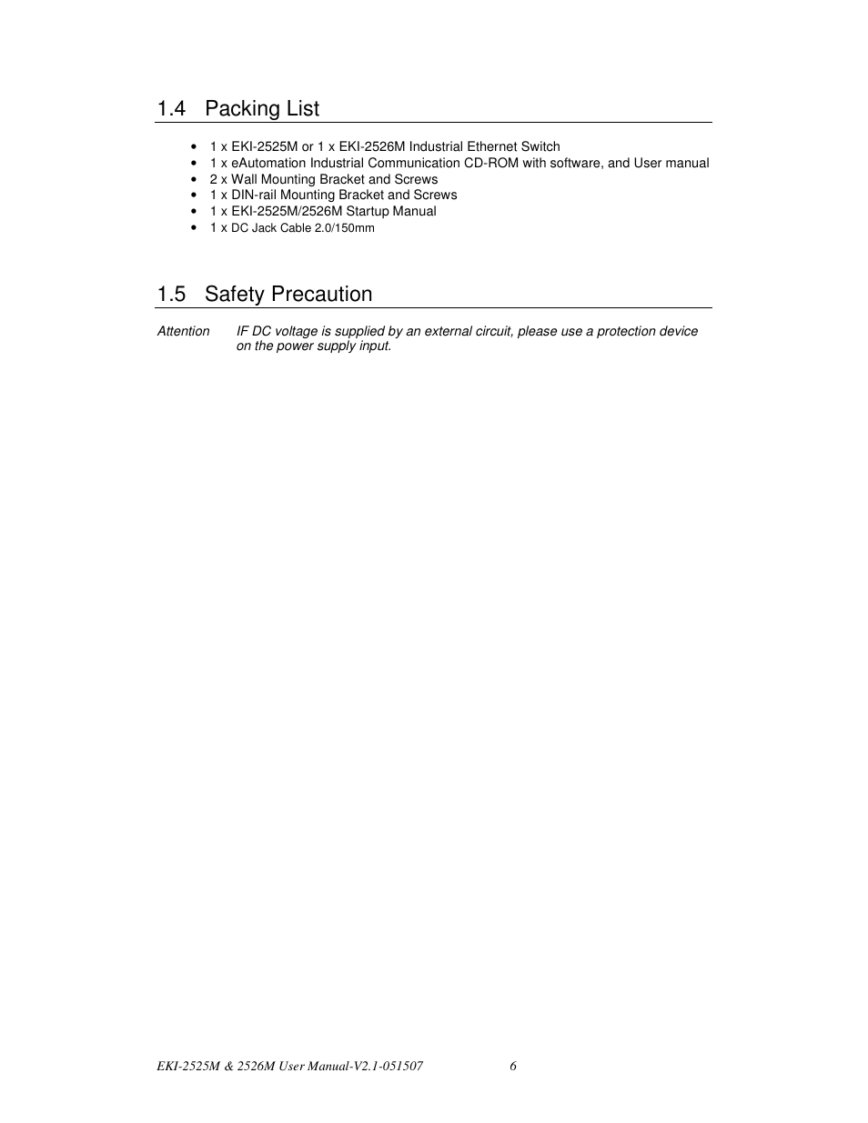4 packing list, 5 safety precaution | Advantech EKI-2526M User Manual | Page 14 / 30