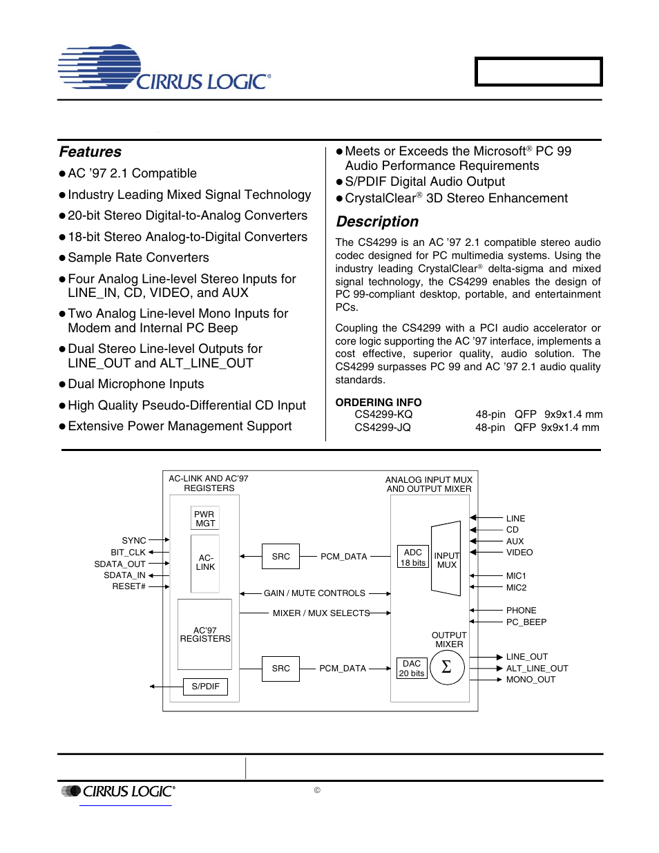 Cirrus Logic CS4299 User Manual | 52 pages