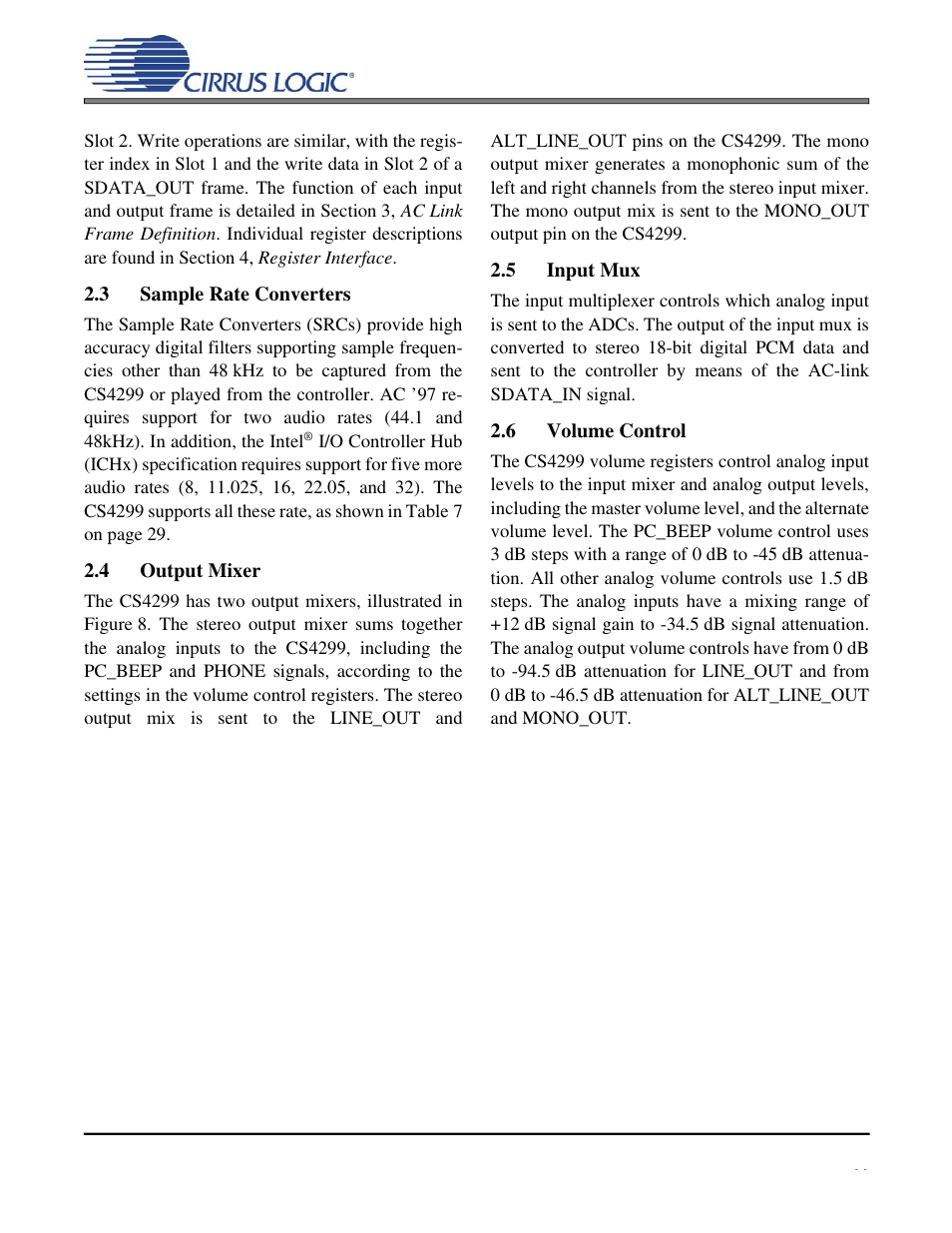 3 sample rate converters, 4 output mixer, 5 input mux | 6 volume control, Cs4299 | Cirrus Logic CS4299 User Manual | Page 11 / 52