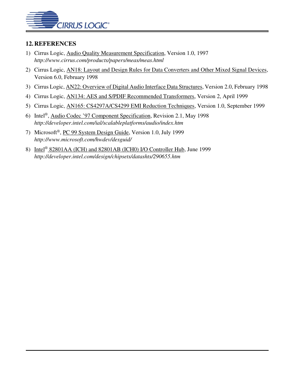 References, Cs4299 | Cirrus Logic CS4299 User Manual | Page 50 / 52