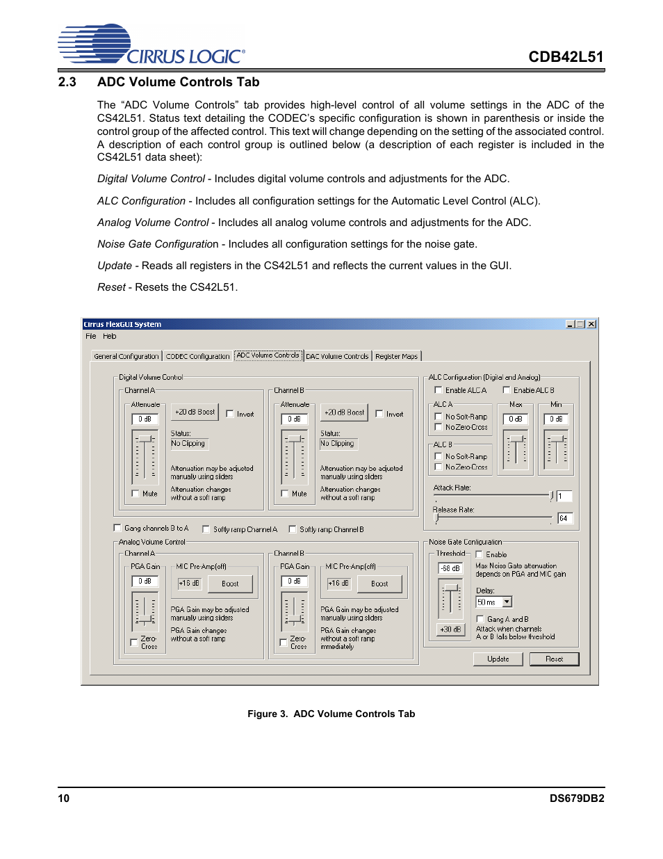 3 adc volume controls tab, Figure 3. adc volume controls tab, Cdb42l51 | Cirrus Logic CDB42L51 User Manual | Page 10 / 29