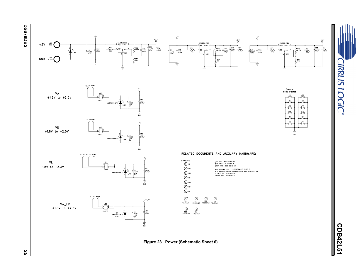 Figure 23. power (schematic sheet 6), Cdb42l51 | Cirrus Logic CDB42L51 User Manual | Page 25 / 29
