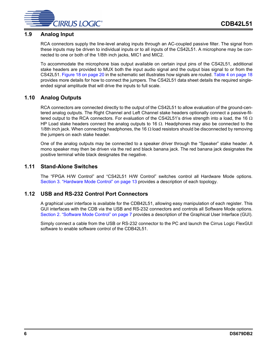 9 analog input, 10 analog outputs, 11 stand-alone switches | 12 usb and rs-232 control port connectors, Cdb42l51 | Cirrus Logic CDB42L51 User Manual | Page 6 / 29