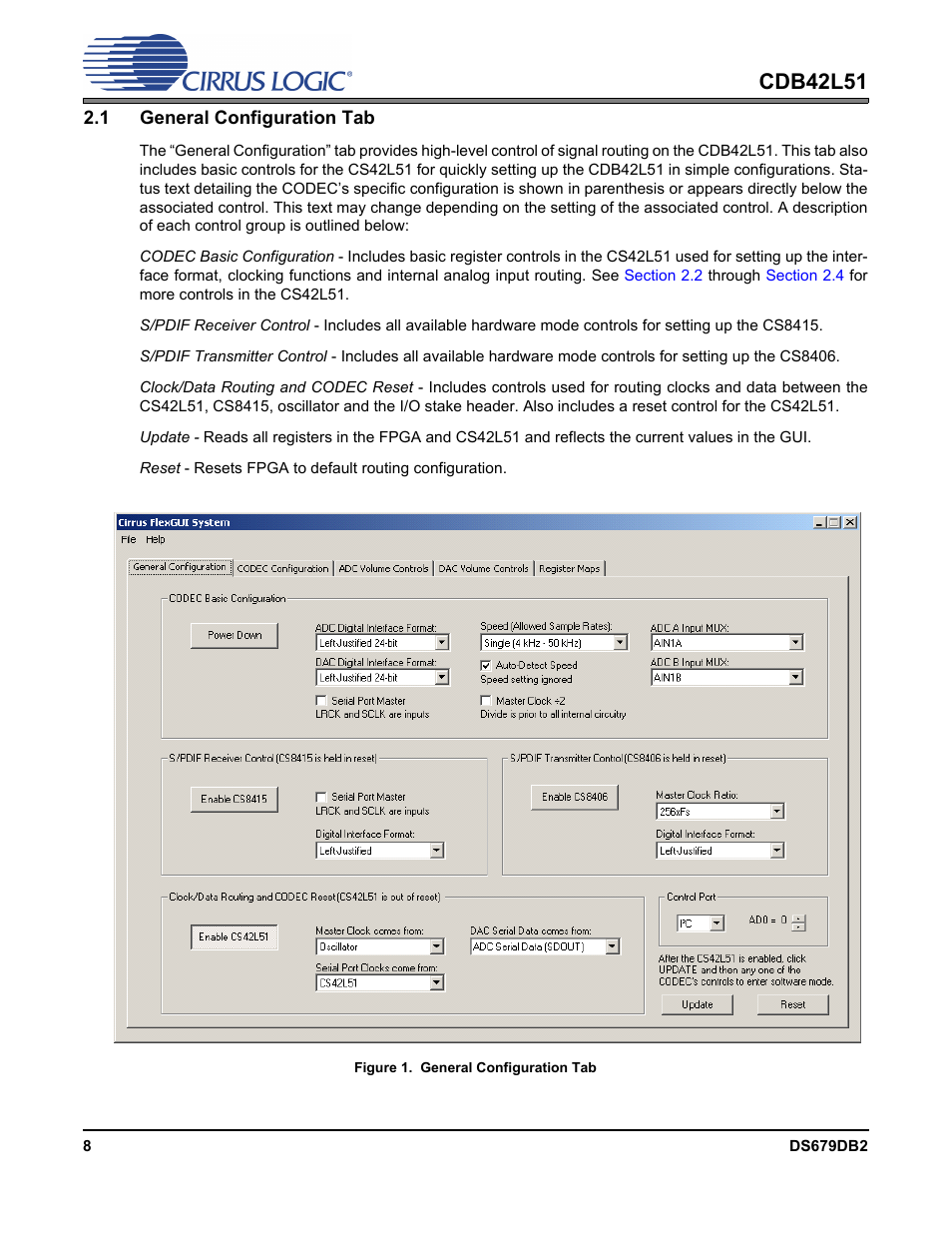 1 general configuration tab, Figure 1. general configuration tab, Cdb42l51 | Cirrus Logic CDB42L51 User Manual | Page 8 / 29