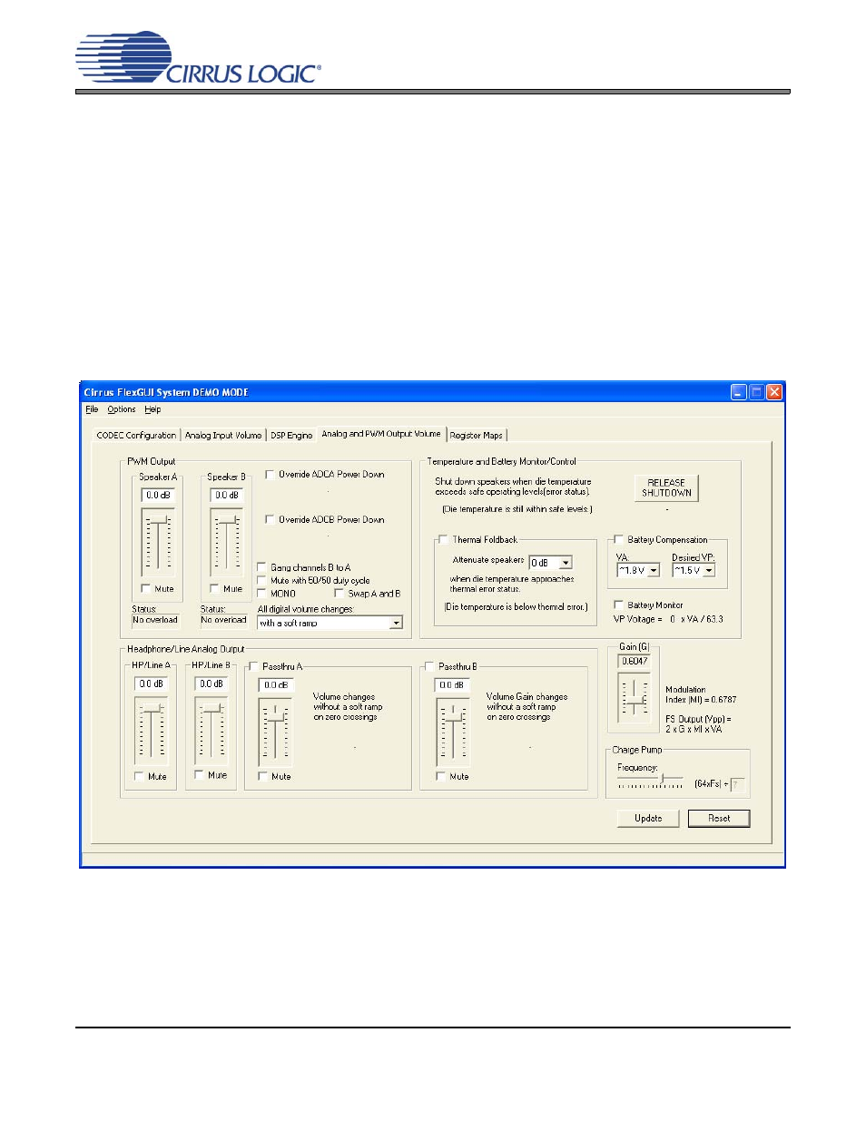 4 analog and pwm output volume tab, Figure 7. analog and pwm output volume tab, Figure 7.analog and pwm output volume tab | Crd42l52 | Cirrus Logic CRD42L52 User Manual | Page 13 / 28